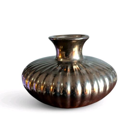Haeger Other - Vtg Haeger Ribbed Metallic Vase Mid Century Modern Art Pottery Bronze Melon